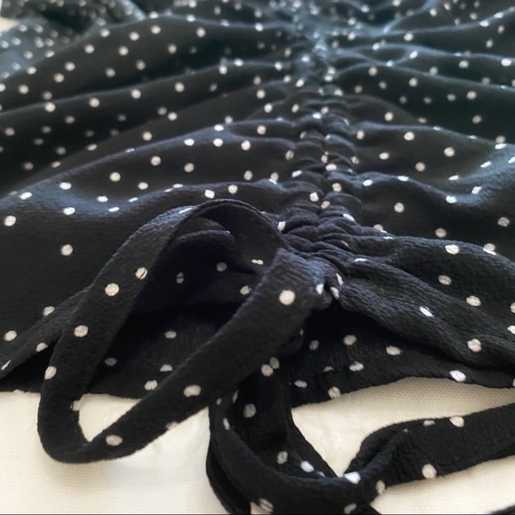 Zara BLACK WHITE POLKA DOT LACE UP RUCHED HALF SLEEVE MIDI DRESS - S - Picture 10 of 13